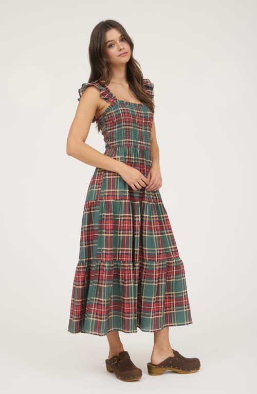 Blu Pepper Plaid Ruffle Midi Dress In Brown