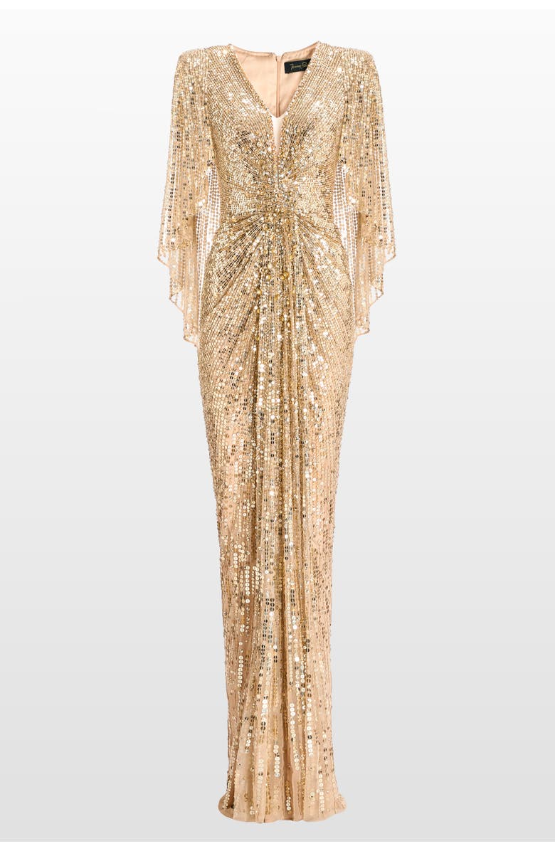 Jenny Packham Carrie Sequin Embellished Dress, Main, color, Illusion - Gold