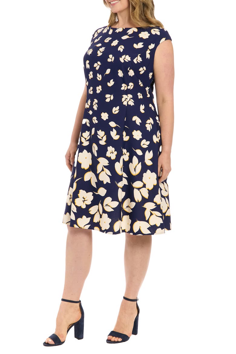 Cap Sleeve Fit & Flare Dress, Alternate, color, NAVY/ IVORY
