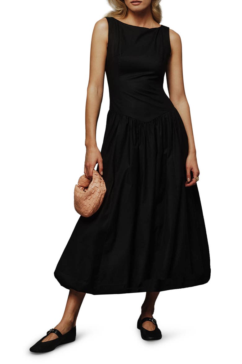 Elvira Cotton Midi Dress, Main, color, BLACK