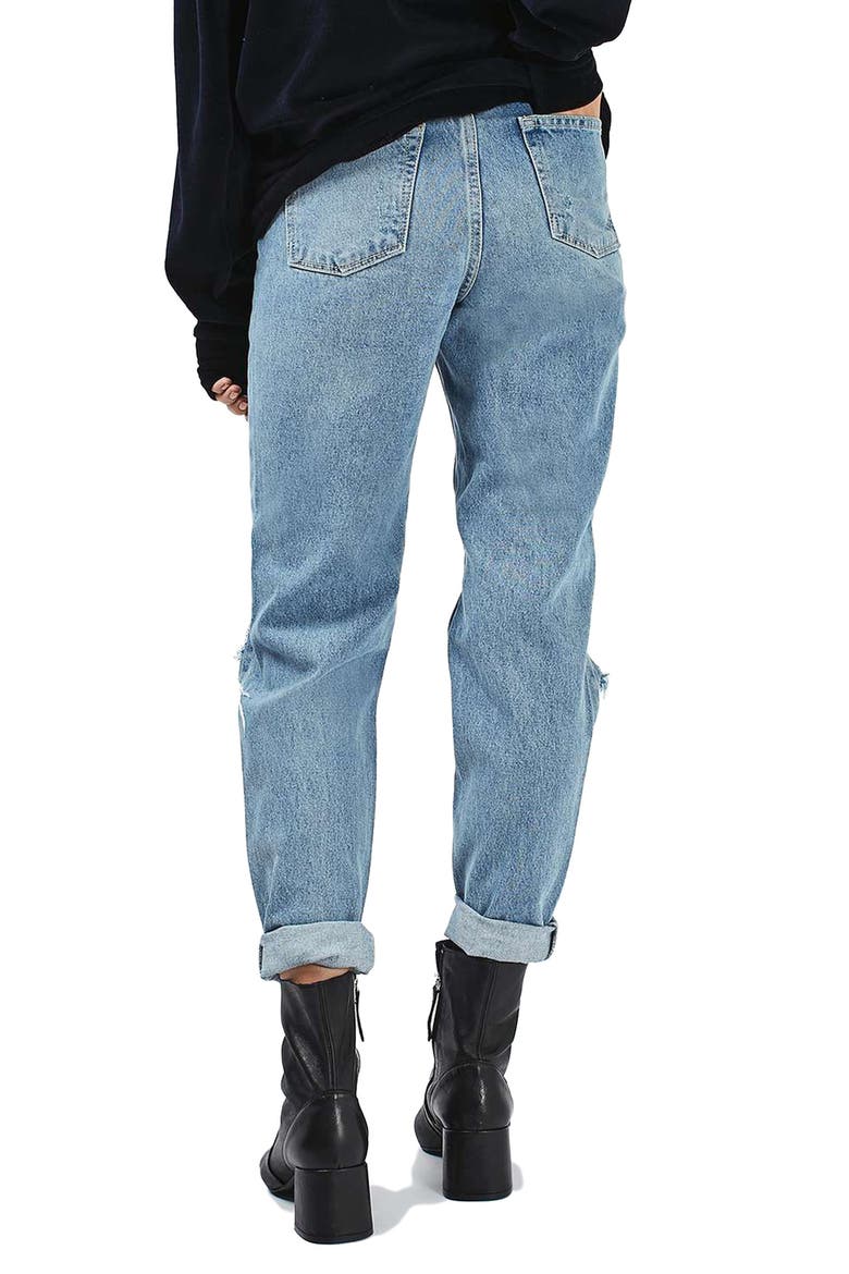 Embroidered Slogan Ripped Jeans, Alternate, color, LIGHT BLUE