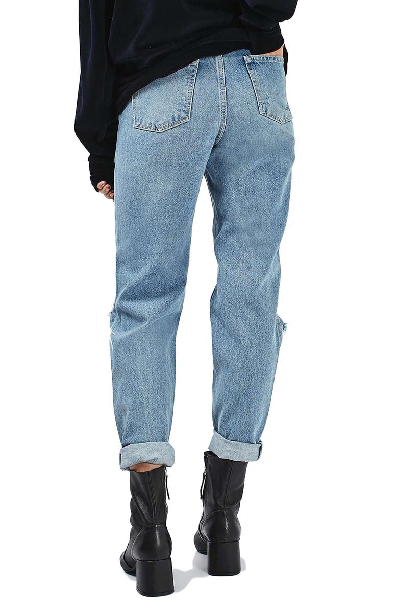 Topshop Embroidered Slogan Ripped Jeans, Alternate, color, 