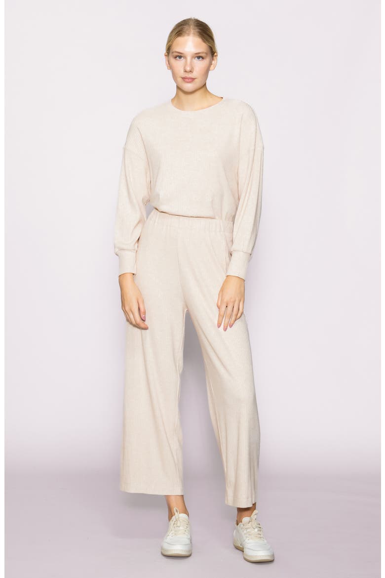 Rib Crop Wide Leg Pants, Alternate, color, HEATHER TAUPE
