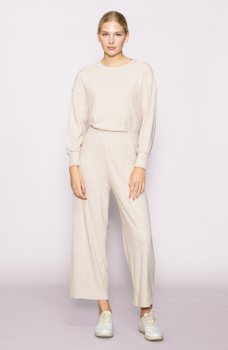 MELLODAY Rib Crop Wide Leg Pants, Alternate, color, Heather Taupe