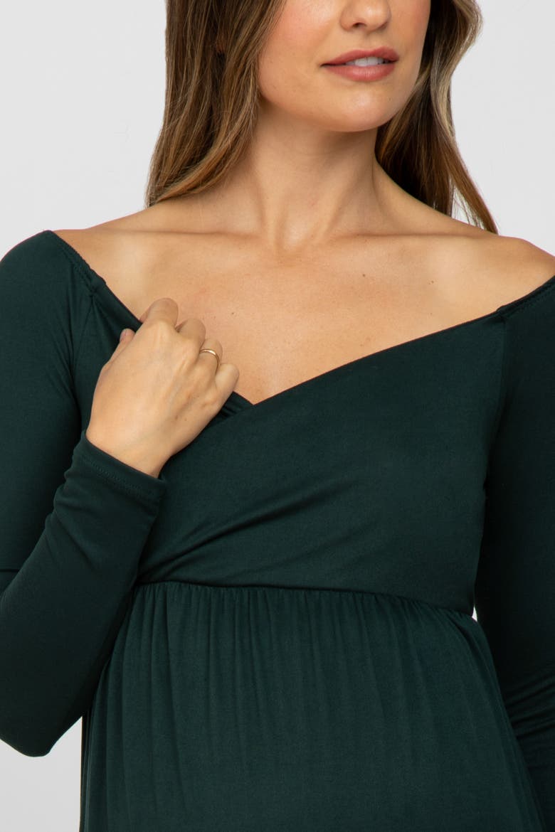 Wrap Front Empire Waist Maxi Dress, Alternate, color, Forest Green