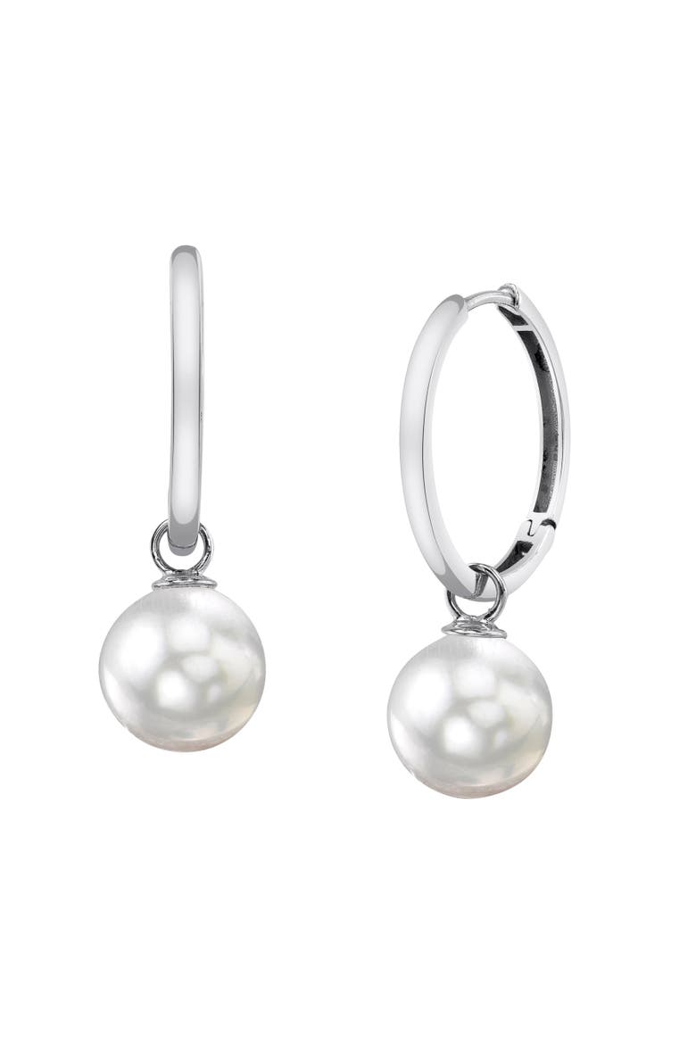 14K Gold White South Sea Pearl Hoop Galilea Dangling Earrings, Main, color, White Gold