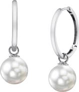 The Pearl Source 14K Gold White South Sea Pearl Hoop Galilea Dangling Earrings
