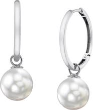 The Pearl Source 14K Gold White South Sea Pearl Hoop Galilea Dangling Earrings