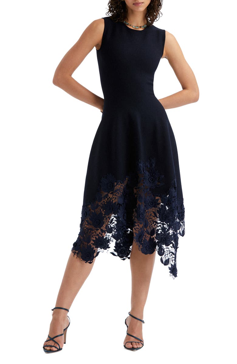 Oscar de la Renta Guipure Lace Handkerchief Hem Dress, Main, color,