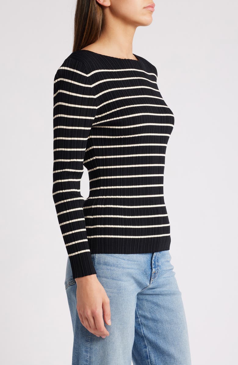 French Connection Stripe Rib Top, Alternate, color, 01-Black-Classic Cream