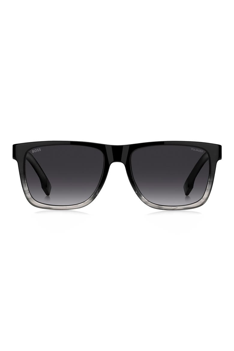57mm Gradient Polarized Square Sunglasses, Main, color, BLACK GREY/ GREY SF POLAR