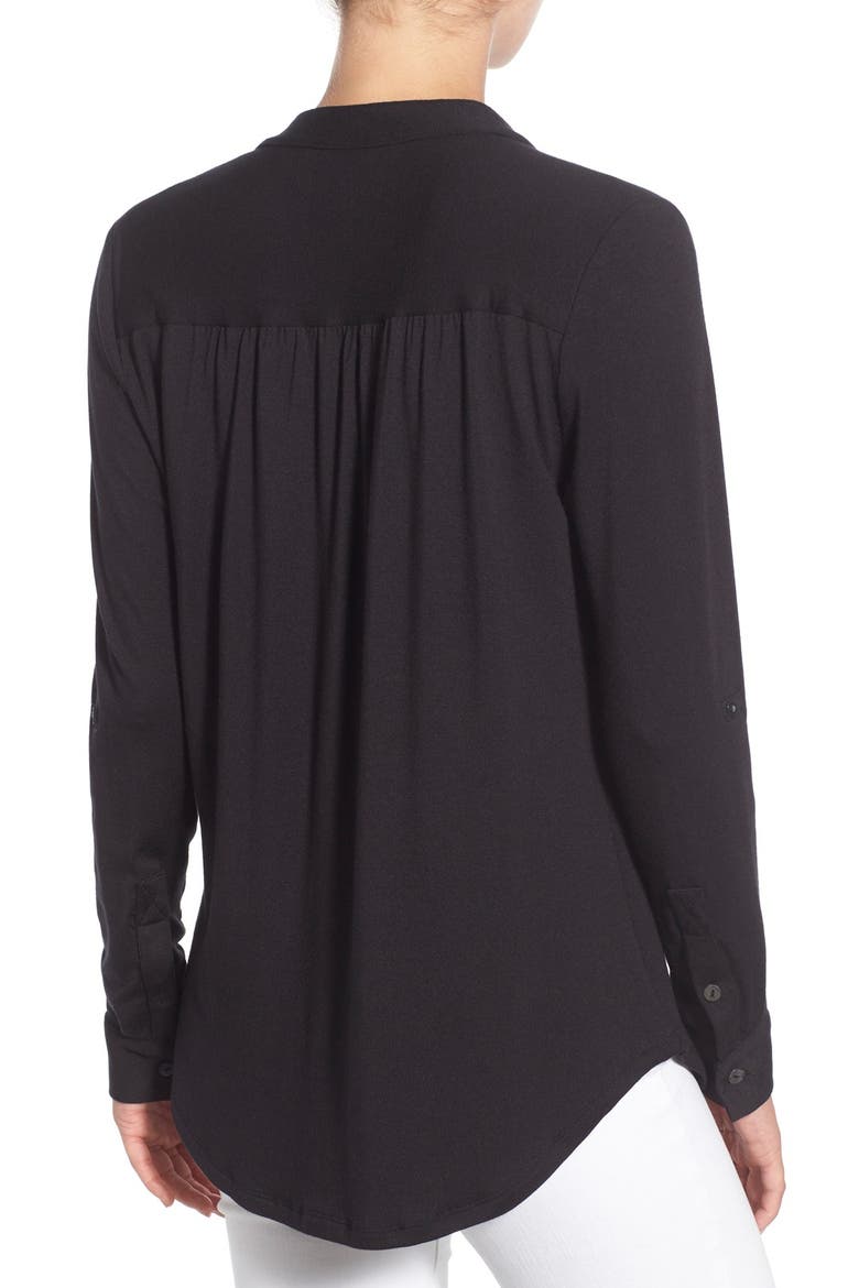 'Elena' Roll Tab Sleeve Top, Alternate, color, BLACK