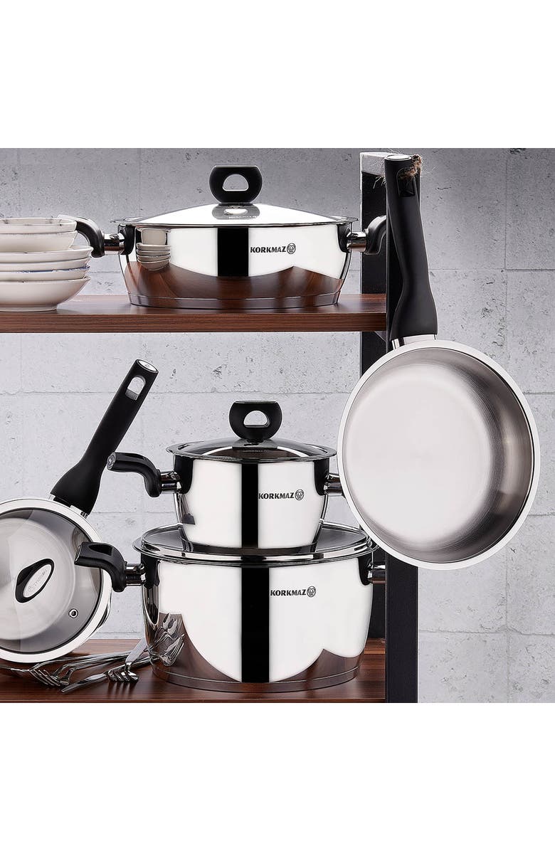 Korkmaz Nora 2 Piece 2 Liter Stainless Steel Casserole with Lid, Alternate, color, Silver