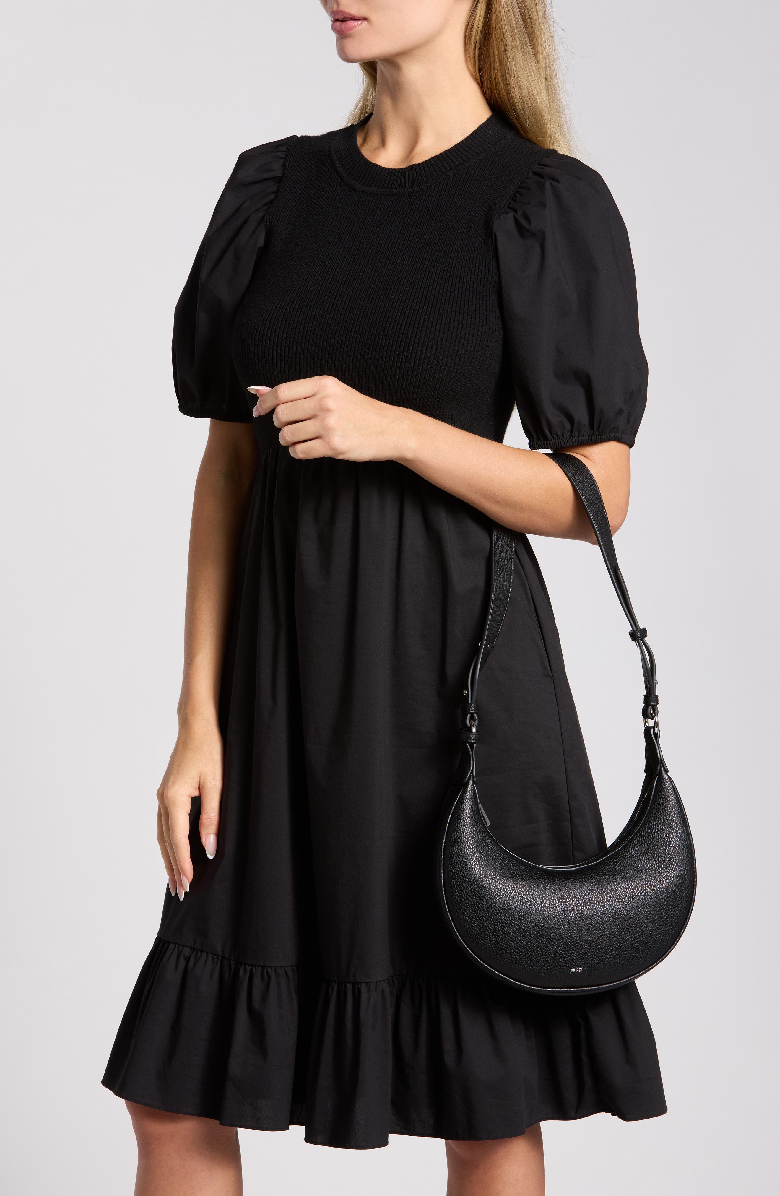 Carly Medium Shoulder Bag, Alternate, color, BLACK