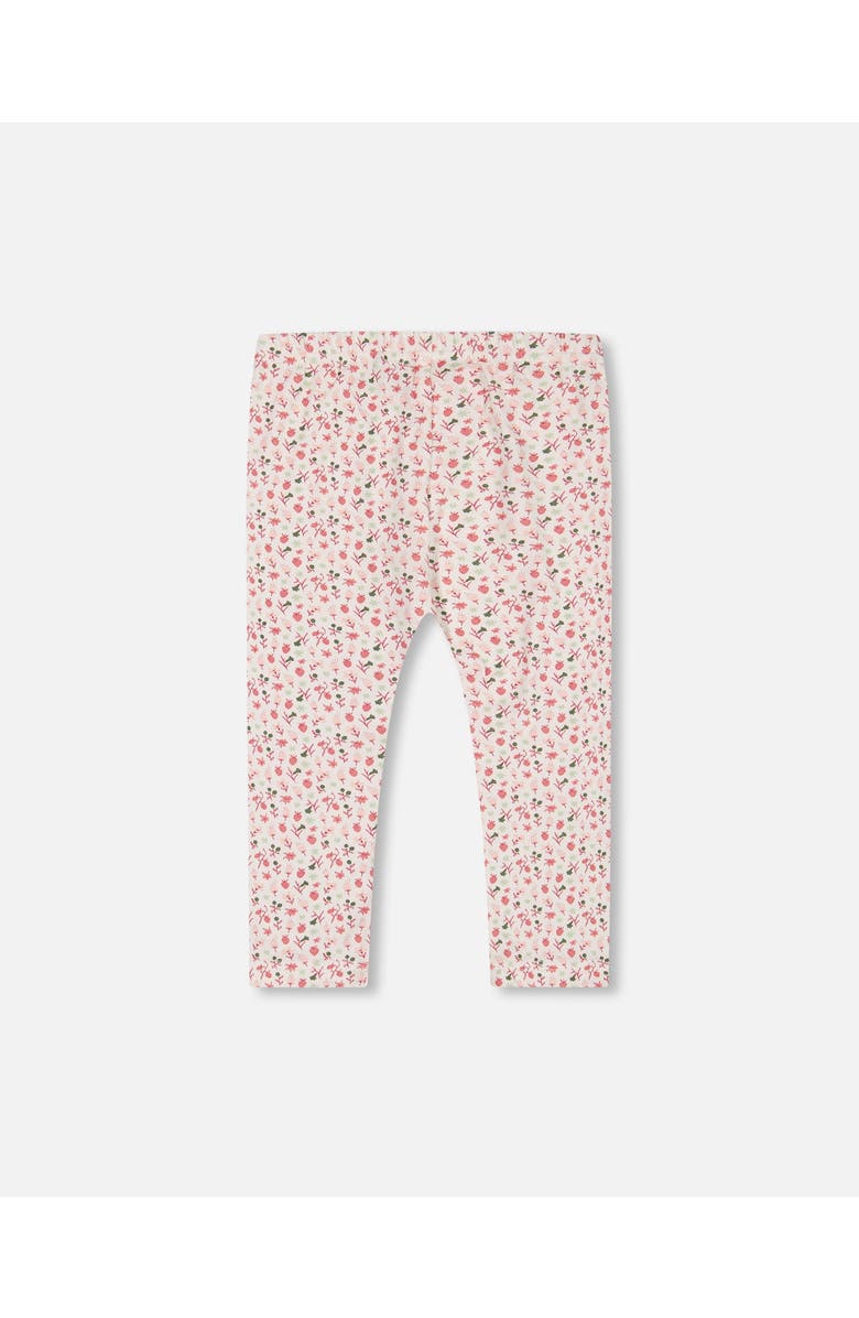Deux par Deux Little Girl's Printed Capri Legging Small Flowers On Cream Background, Alternate, color, 