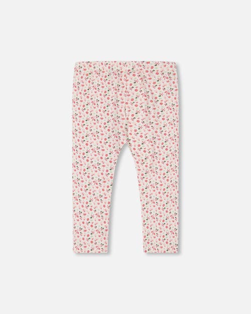 DEUX PAR DEUX DEUX PAR DEUX LITTLE GIRL'S PRINTED CAPRI LEGGING SMALL FLOWERS ON CREAM BACKGROUND