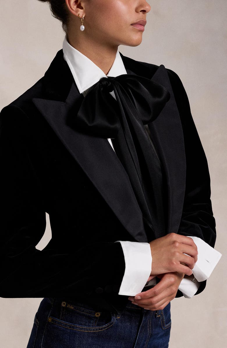 Polo Ralph Lauren Single Breasted Mulberry Silk Lapel Velvet Crop Blazer, Alternate, color, 