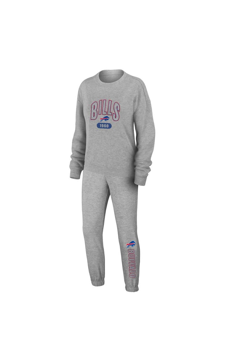 WEAR by Erin Andrews Women's WEAR by Erin Andrews Heather Gray Buffalo Bills Knit Long Sleeve Tri-Blend T-Shirt & Pants Sleep Set, Main, color,