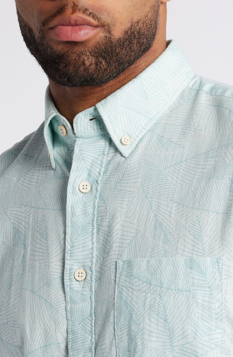 Faherty Breeze Short Sleeve Linen Blend Button-Up Shirt, Alternate, color, Icey Mist Leaf