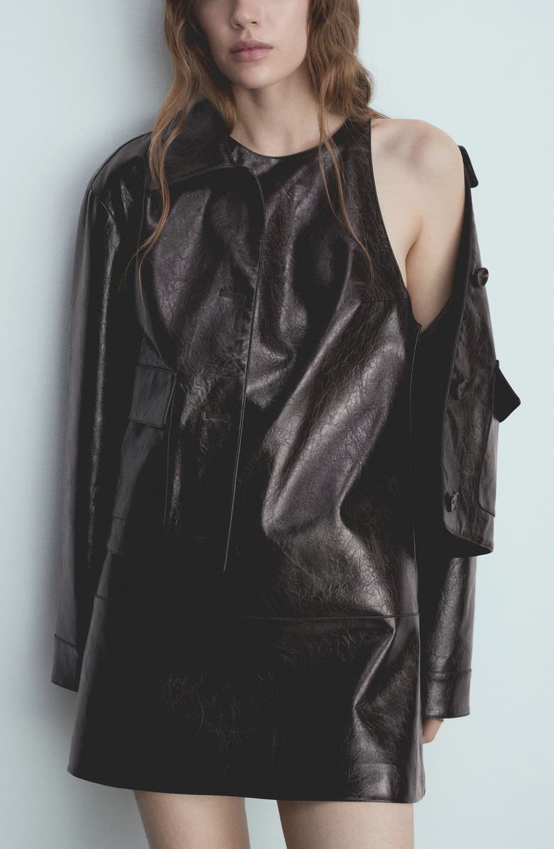 MANGO Sleeveless Faux Leather Shift Minidress, Alternate, color,