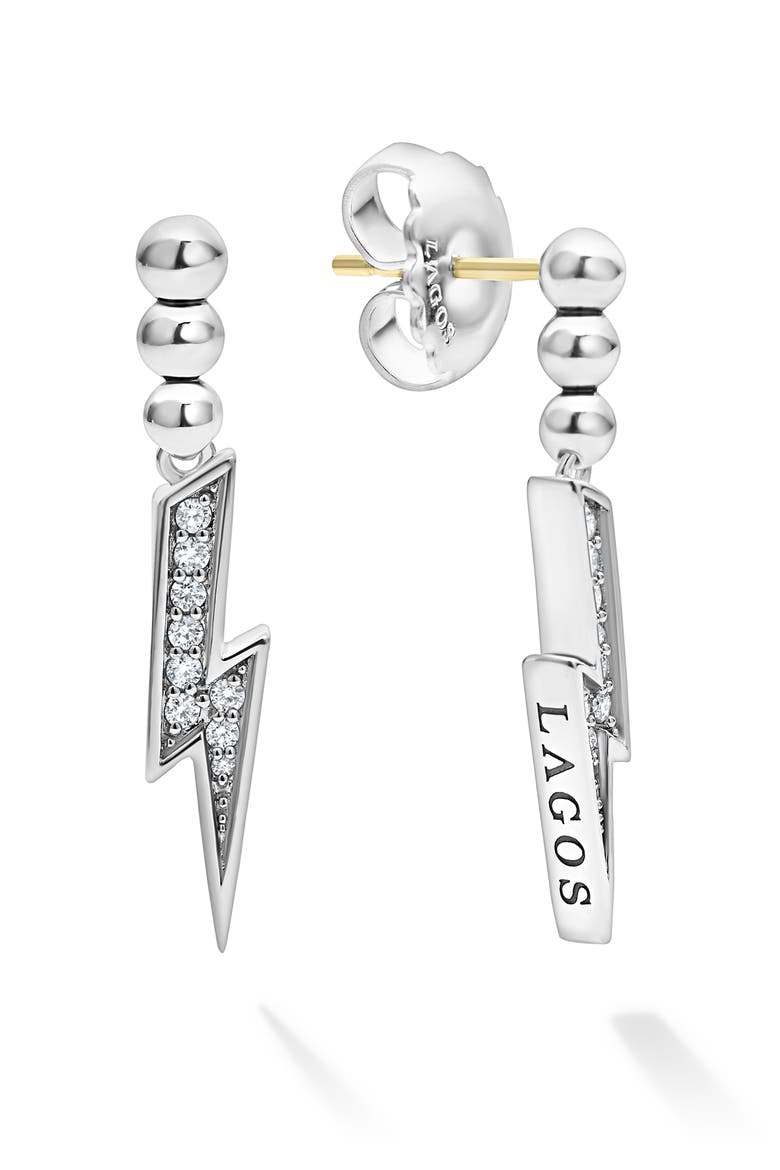 Caviar Spark Diamond Lightning Drop Earrings, Alternate, color, STERLING SILVER