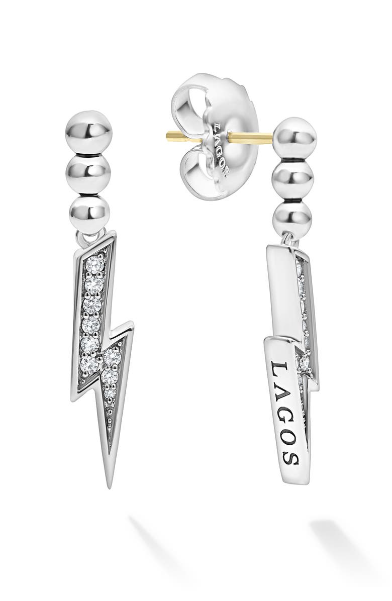 LAGOS Caviar Spark Diamond Lightning Drop Earrings, Alternate, color, Sterling Silver