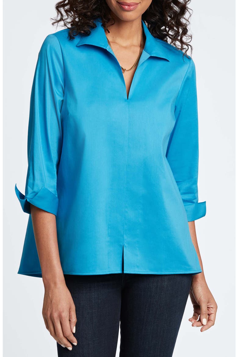 Agnes Split Cuff Popover Top, Main, color, TRUE BLUE