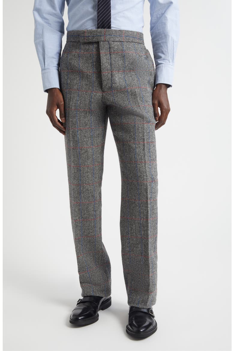 Classic Fit Hunting Herringbone Tweed Backstrap Trousers, Main, color, DARK GREY