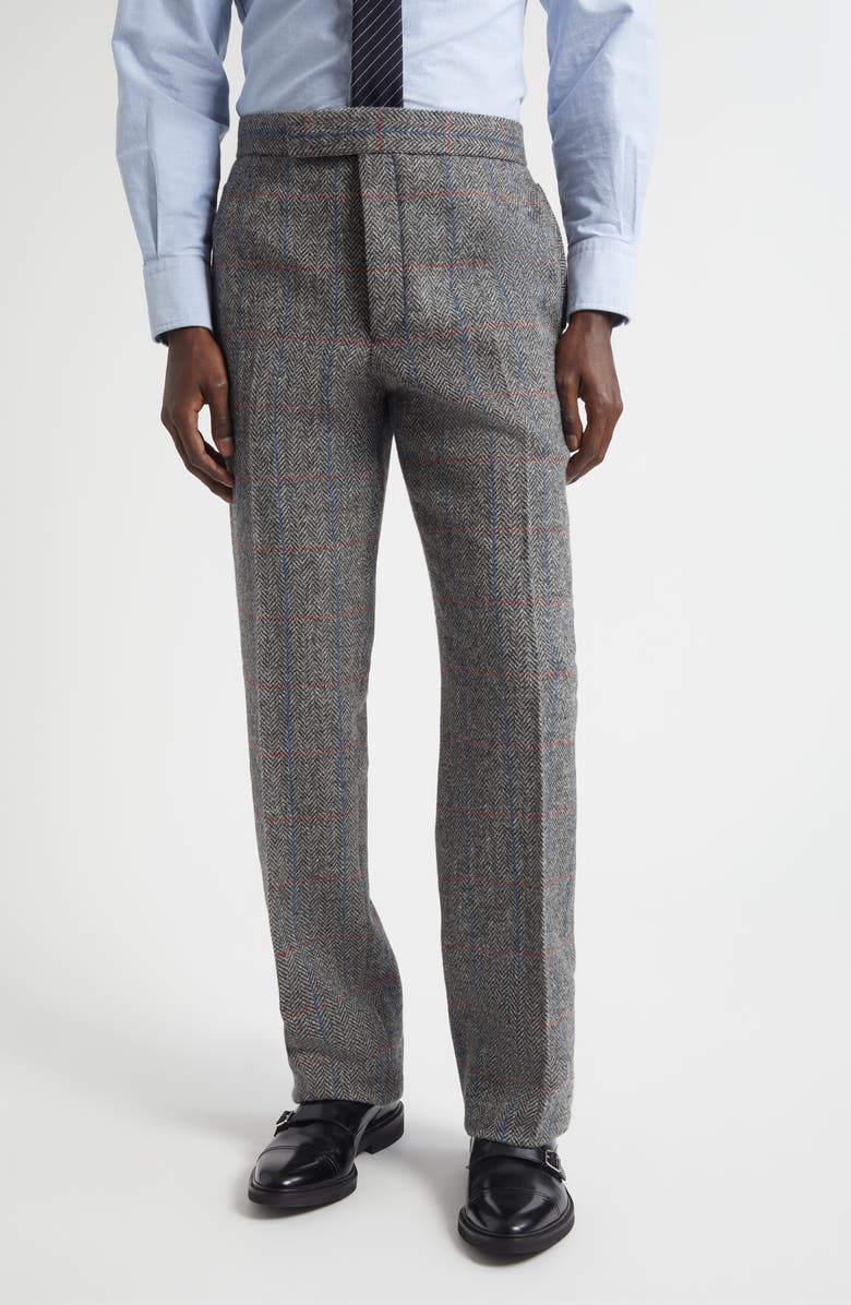 Thom Browne Classic Fit Hunting Herringbone Tweed Backstrap Trousers, Main, color, Dark Grey