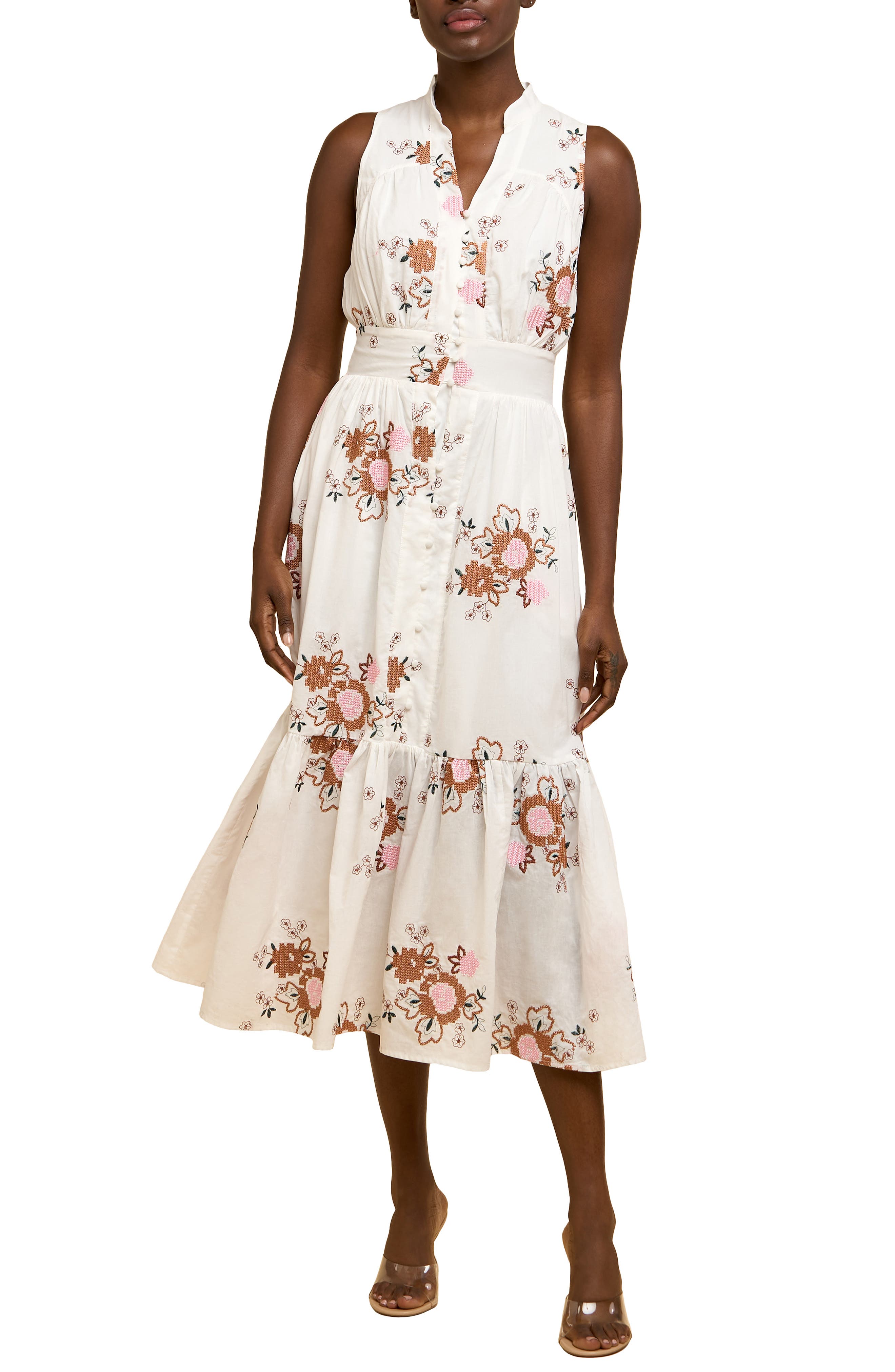 CIEBON Andira Floral Embroidery Cotton Midi Dress