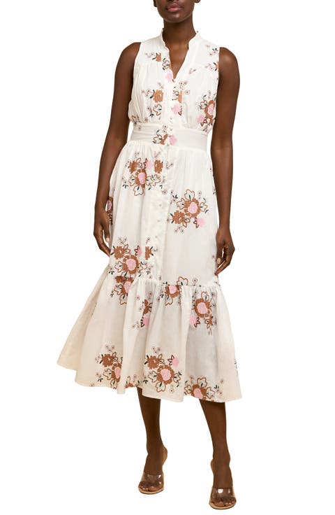 Andira Floral Embroidery Cotton Midi Dress