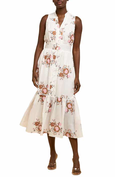 CIEBON Andira Floral Embroidery Cotton Midi Dress