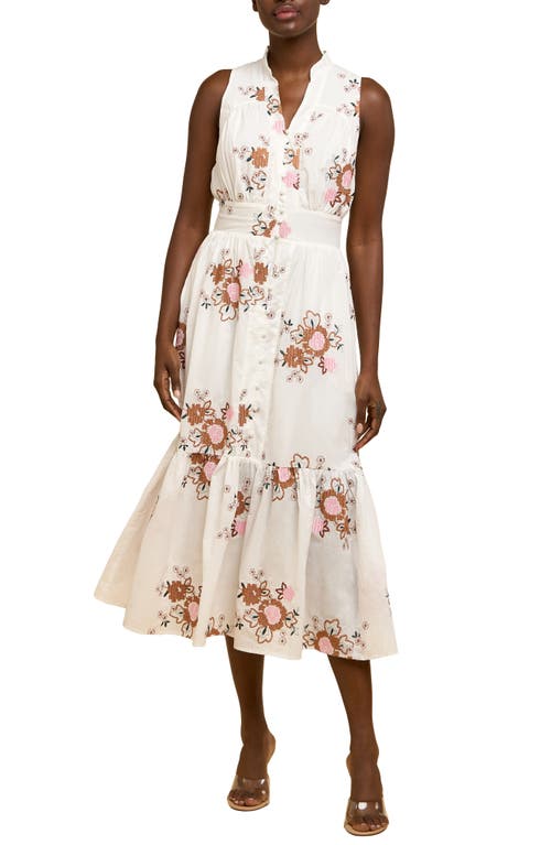 CIEBON Andira Floral Embroidery Cotton Midi Dress in White  product