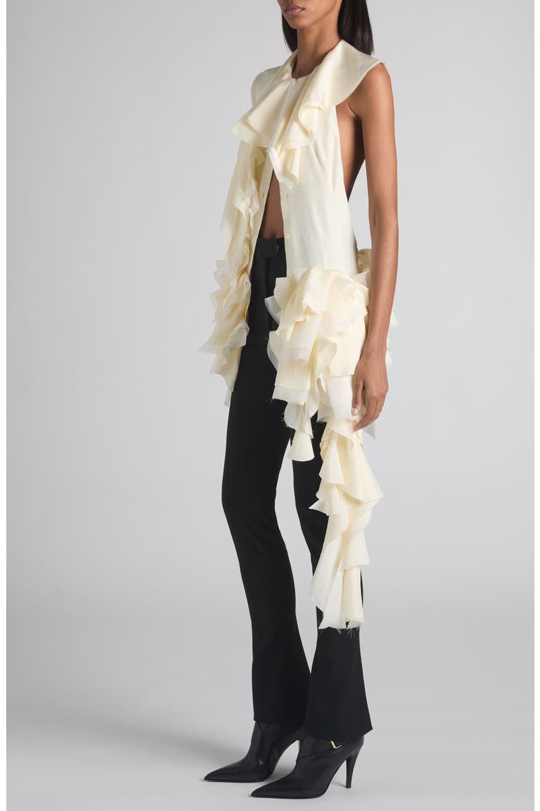 Ruffle Silk Halter Top, Alternate, color, IVORY