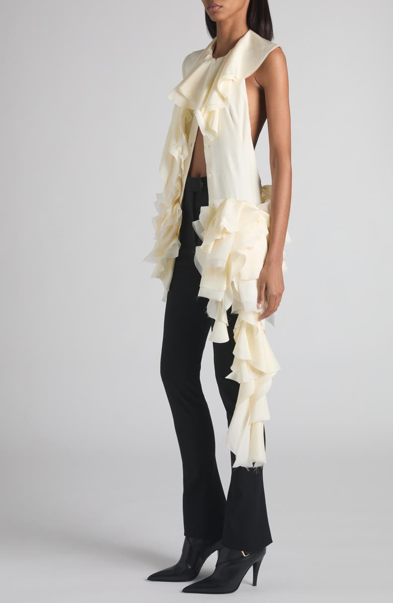 McQueen Ruffle Silk Halter Top, Alternate, color, Ivory