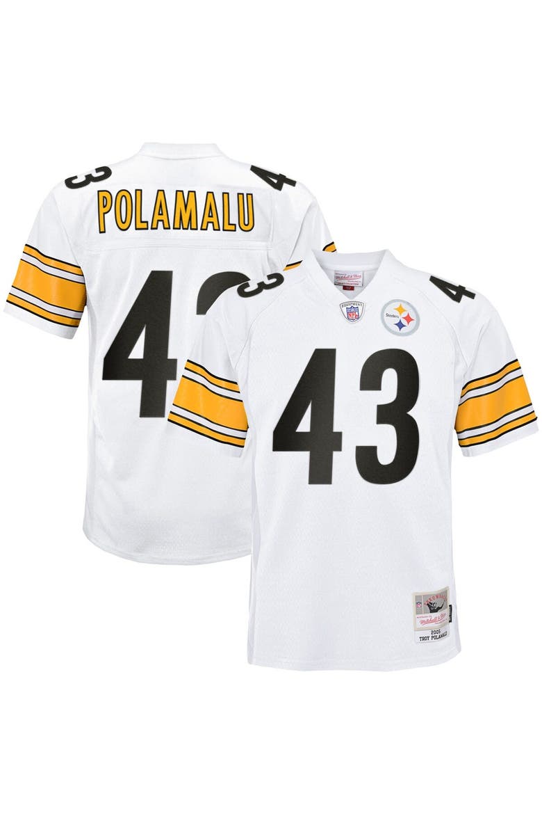Youth Mitchell & Ness Troy Polamalu White Pittsburgh Steelers 2005 Retired Player Legacy Jersey, Main, color, White