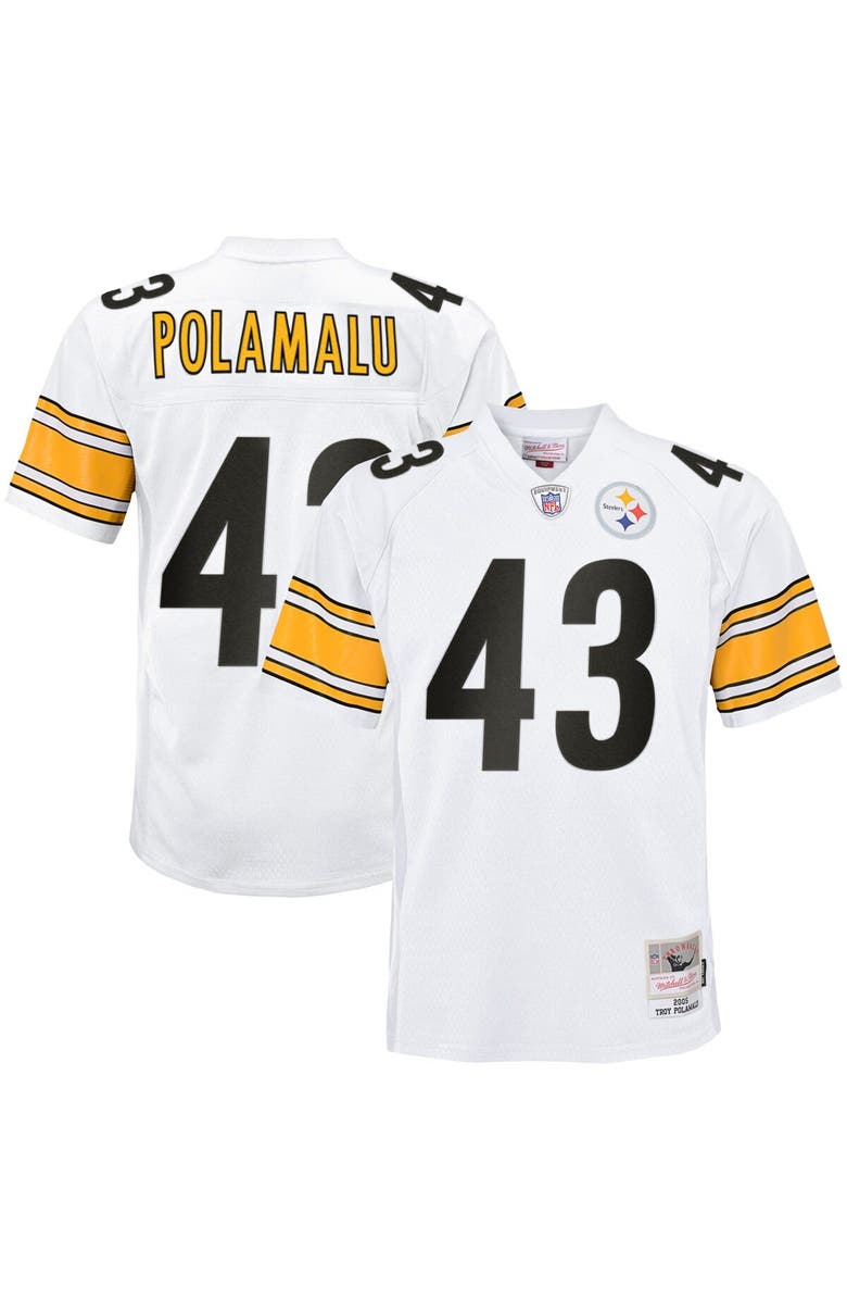 Mitchell & Ness Youth Mitchell & Ness Troy Polamalu White Pittsburgh Steelers 2005 Retired Player Legacy Jersey, Main, color,
