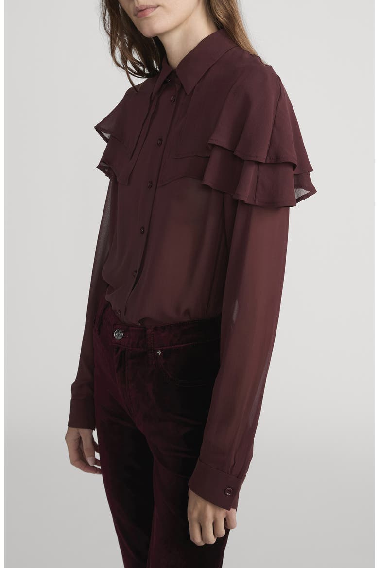 The Silk Cape Button-Up Shirt, Alternate, color, CABERNET
