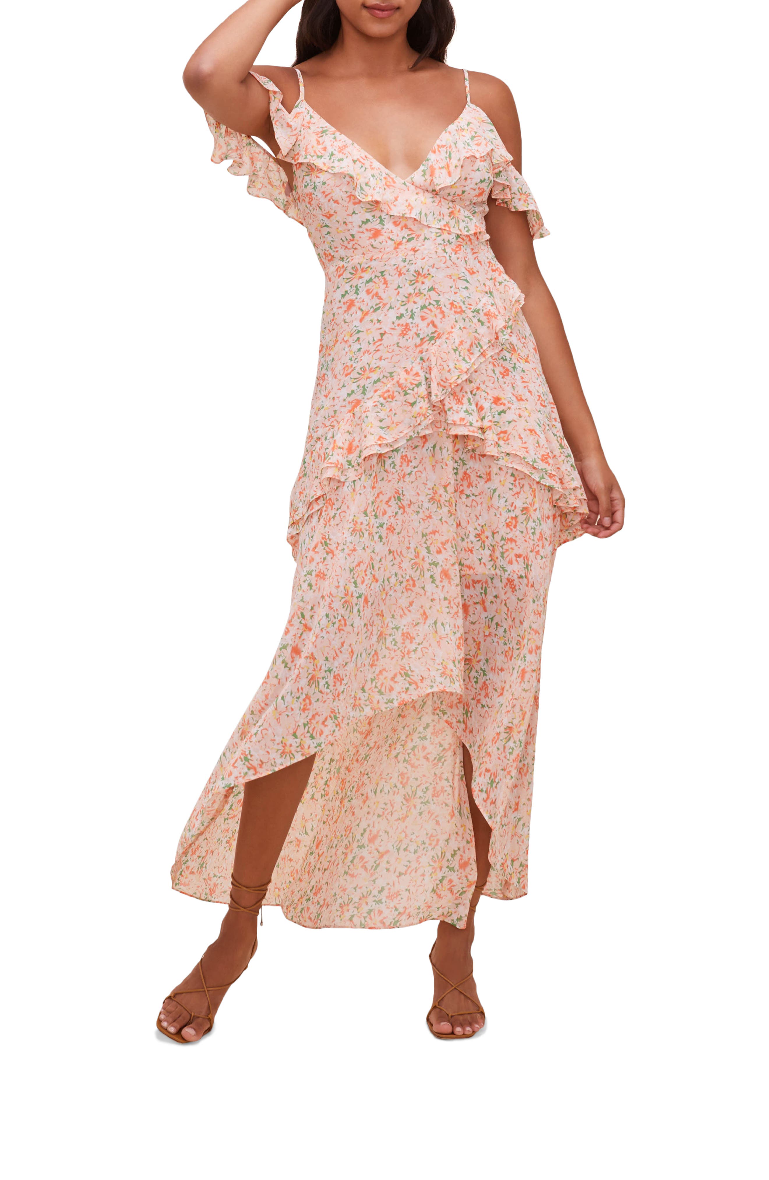 ASTR the Label Pemberly Floral Ruffle Off the Shoulder High-Low Dress ...