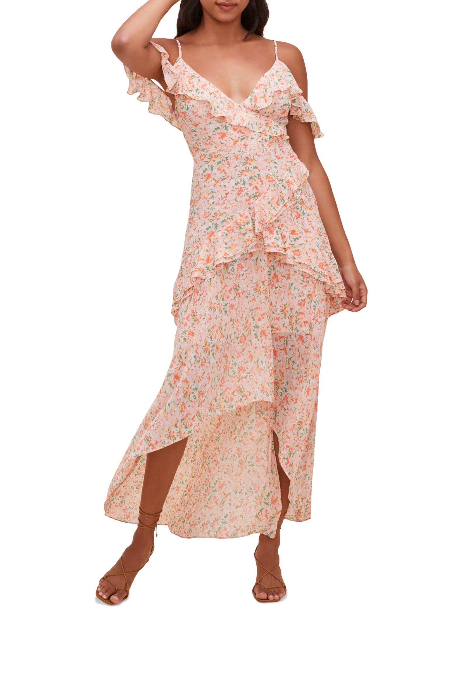ASTR the Label Pemberly Floral Ruffle Off the Shoulder High-Low Dress ...