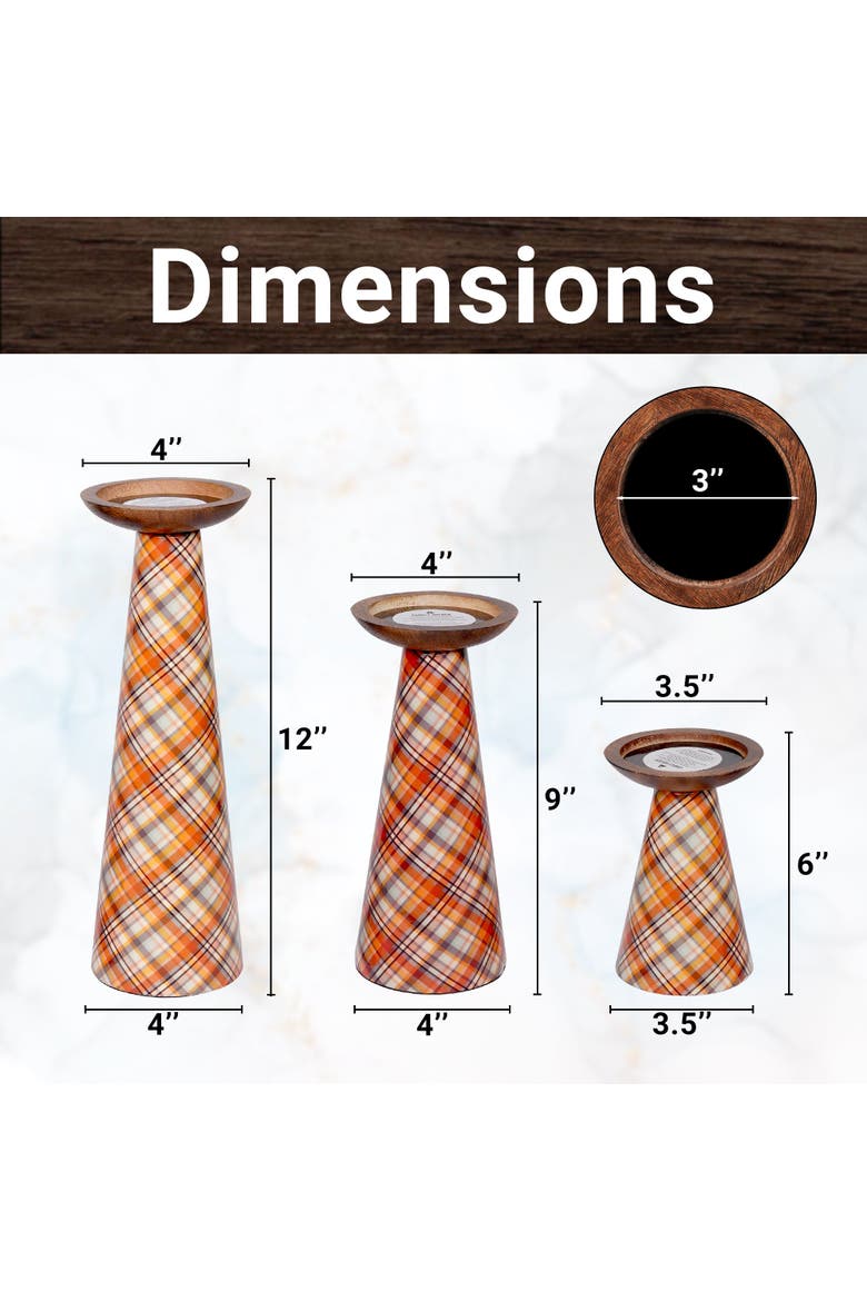 Plaid Pillar Candleholder Set - Ochre, Alternate, color, Ochre