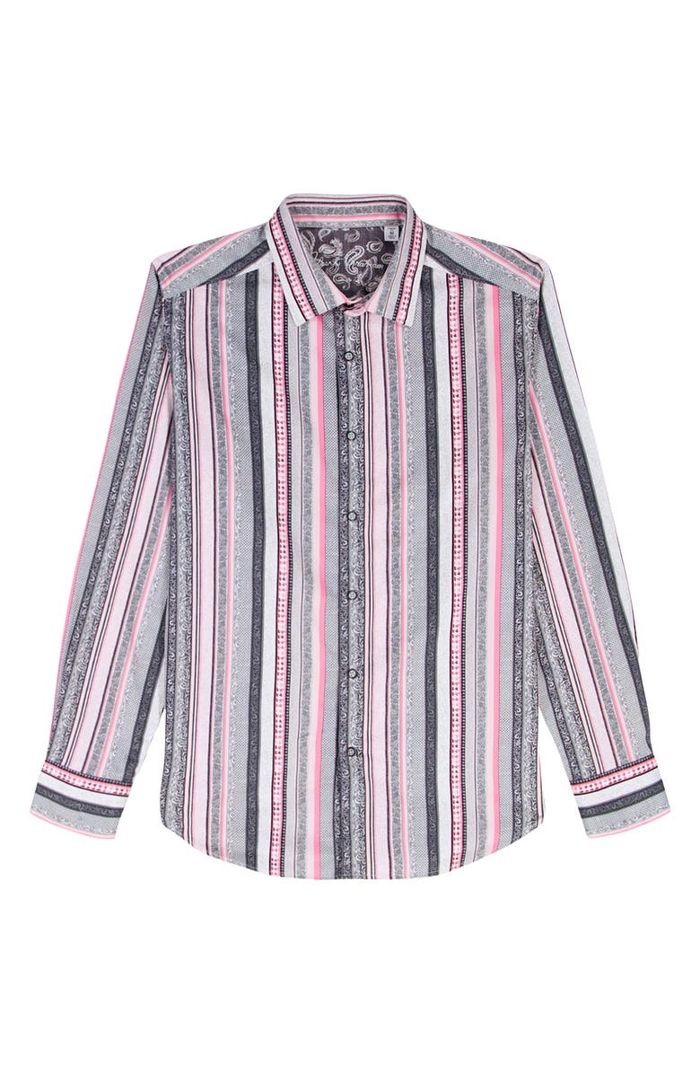 Robert Graham Bramshaw Mixed Stripe Stretch Cotton Button-Up Shirt, Alternate, color, Pink Multi