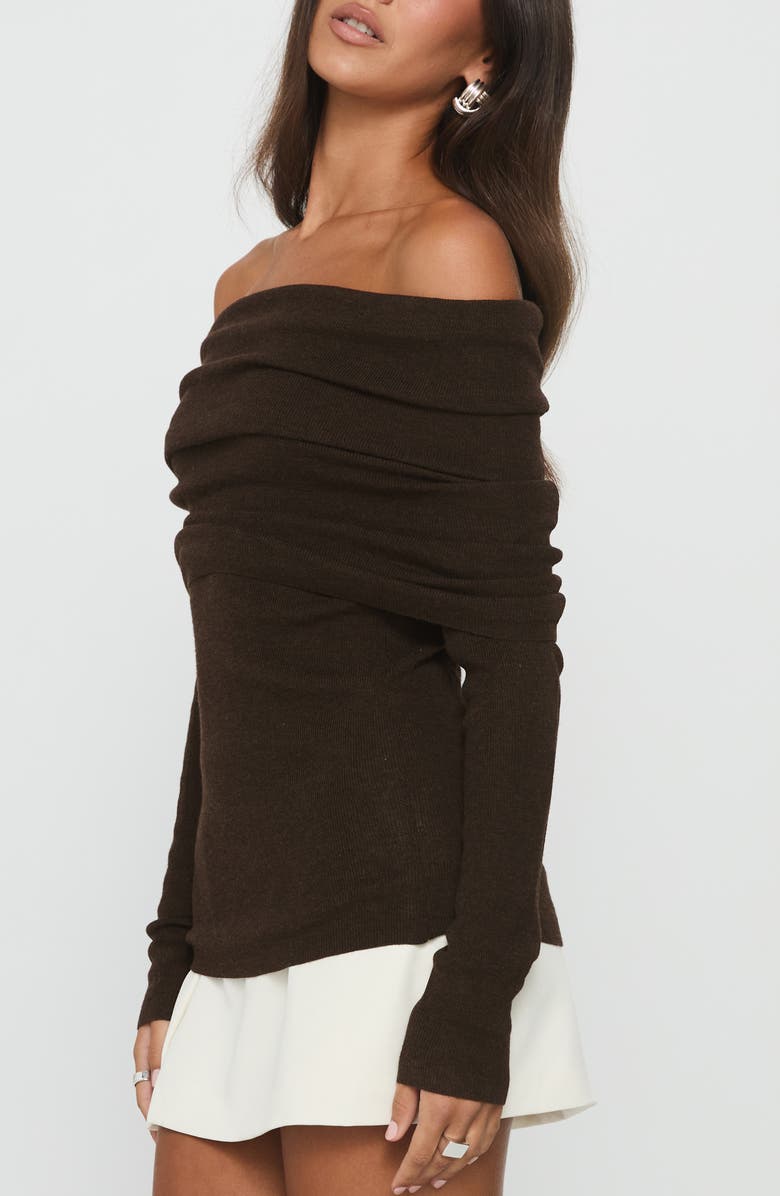 Princess Polly Florrie Off the Shoulder Foldover Top, Alternate, color, Chocolate