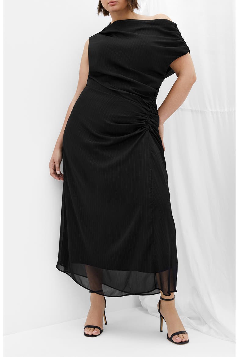 Vivid Ruched Maxi Dress, Main, color, METALLIC BLACK