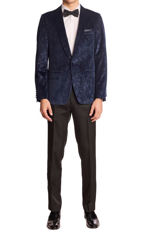 Paisley & Gray Regent Slim Fit Floral Velvet Dinner Jacket In Blue