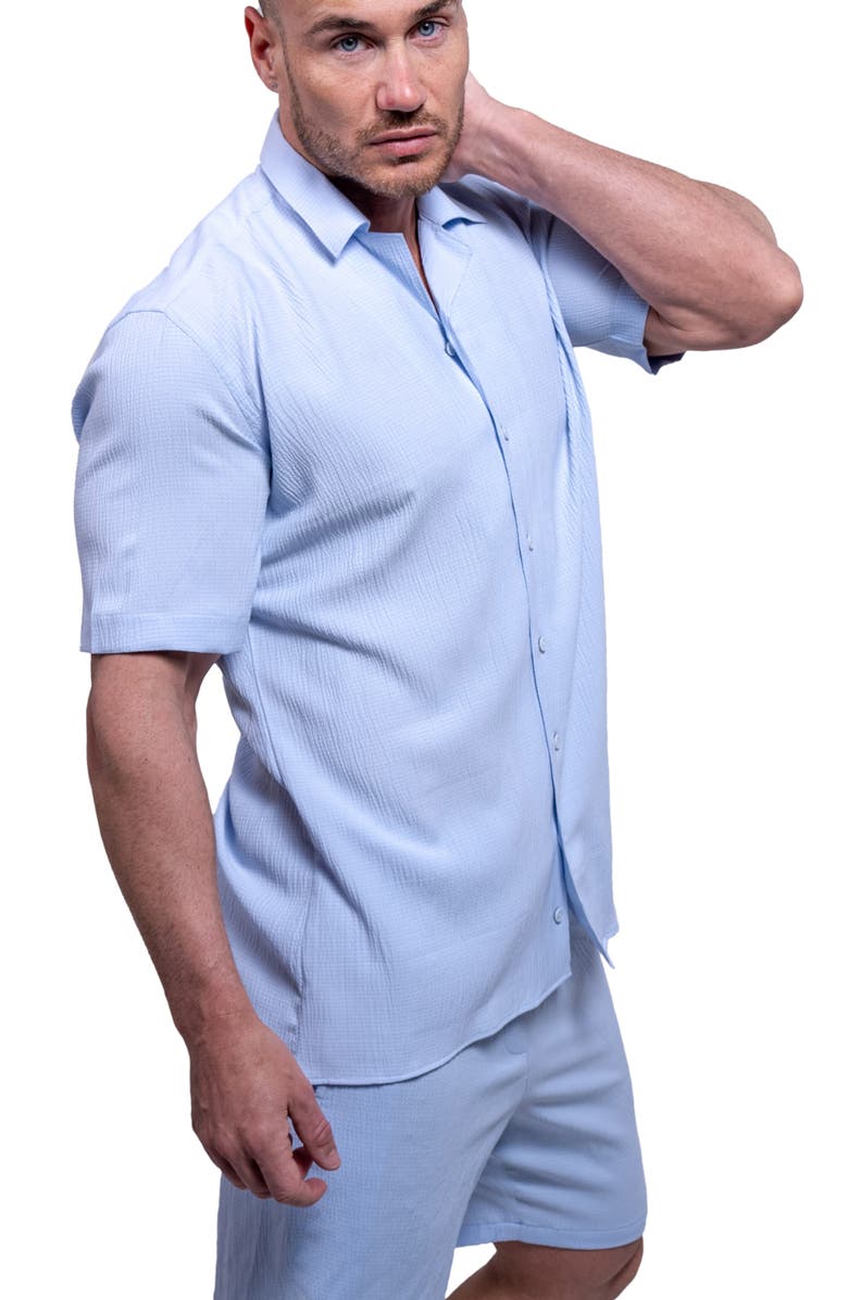 Maceoo Everyday Sky Blue Short Sleeve Button-Up Shirt, Alternate, color, Blue