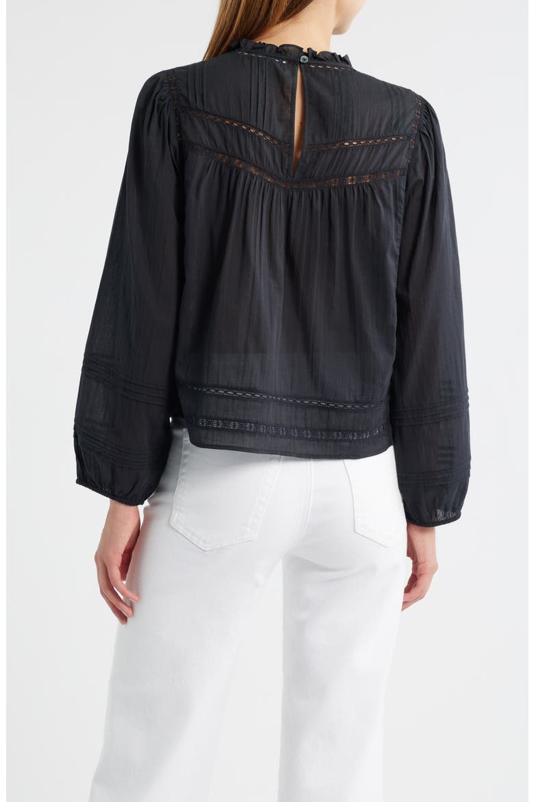 Reyna Lace Inset Cotton Peasant Top, Alternate, color, BLACK