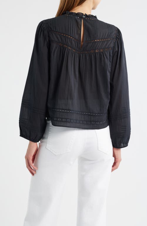 Rails Reyna Lace Inset Cotton Peasant Top In Black
