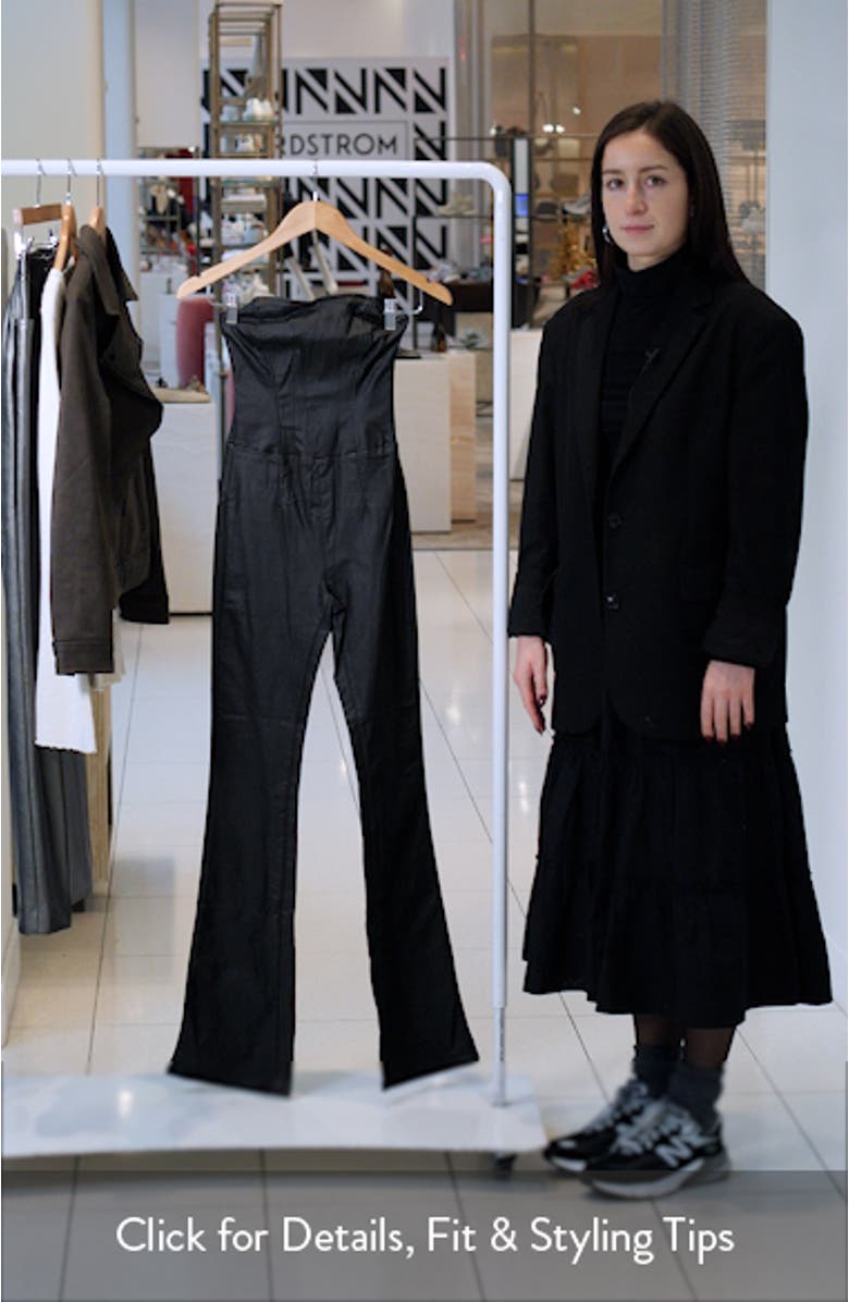 Luna Strapless Flared Faux Leather Jumpsuit, sales video thumbnail