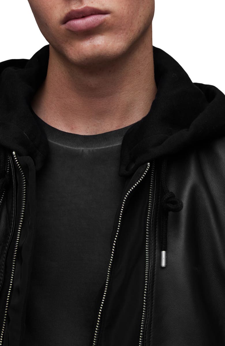 AllSaints Valk Hooded Moto Leather Jacket, Alternate, color, 